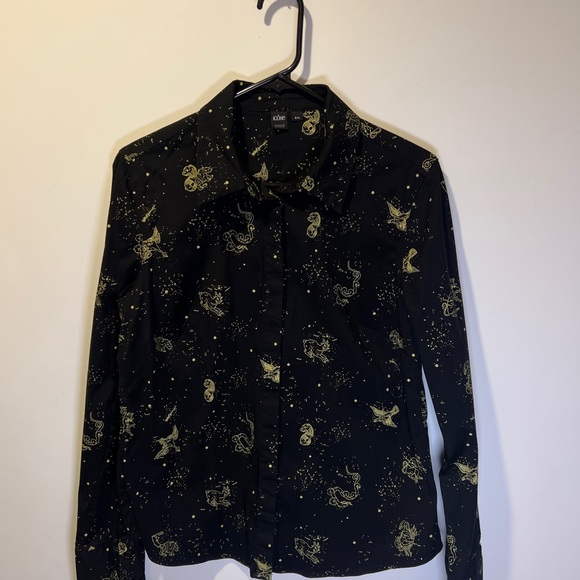 Astrology Women Icone Black and Gold Button Down Shirt size L - Picture 3 of 7